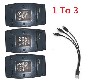 RC ERA C128 Sentry Wav RC Helicopter Drone spare parts 1to 3 charger wire + 3*3.7V 300mAh battery module set